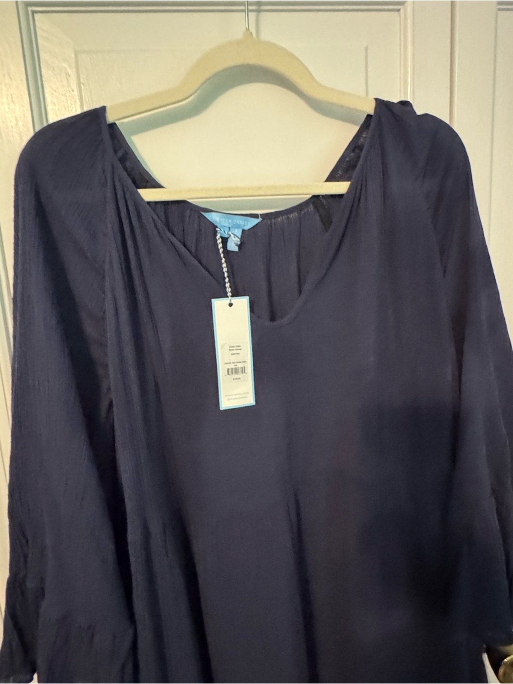 NWT Draper James Navy Crinkle Cotton Tiered Dress XXL - Bell Sleeve